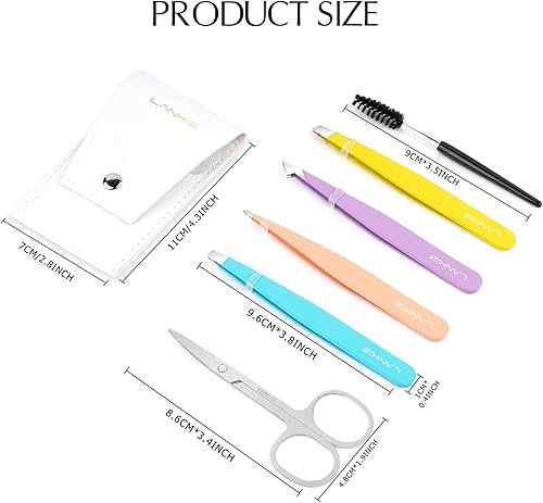 Miniatura 2 de LANKIZ Pinzas para el vello facial de las mujeres  Pinzas de cejas de acero inoxidable de precisión para hombres y mujeres, puntas inclinadas y