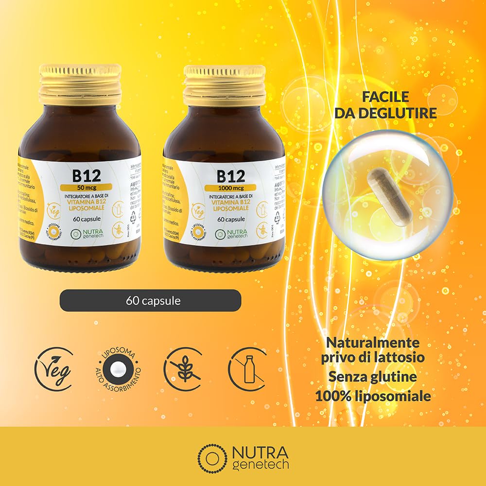 Vitamina B12 Liposomiale 1000 mcg | Metilcobalamina ad Alta Biodisponibilità | Integratore in Capsule | Vegano | Supporto Energetico e Nervoso | Flacone in Vetro 60 cps