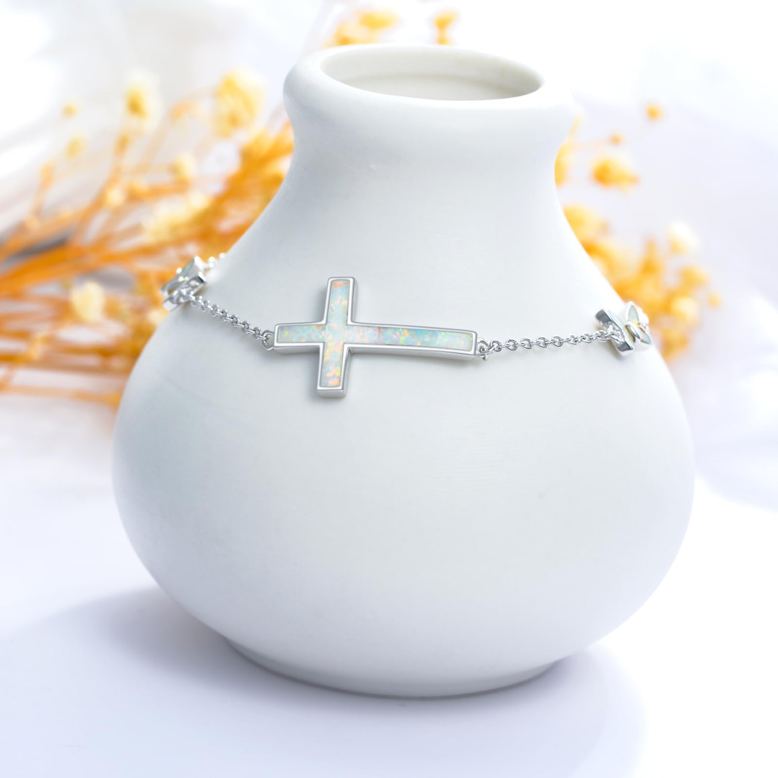 Kreuzarmband für Damen 925 Sterling Silber Opal Unendlichkeits Kreuz Armband Religiöses Schmuck Geschenk für Frauen, Ehefrauen, Mütter, Großmütter