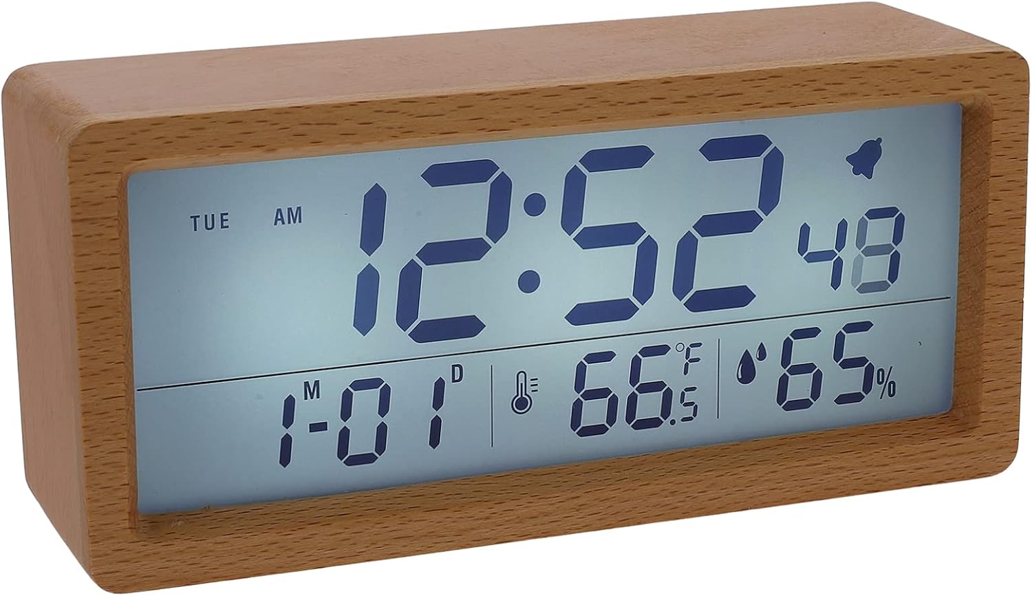 1set Indoor Wall-Mounted Wooden Alarm Clock Temperature Display Hygrometer Date Reminder Decorative Nightlight for Home Bedroom Office for