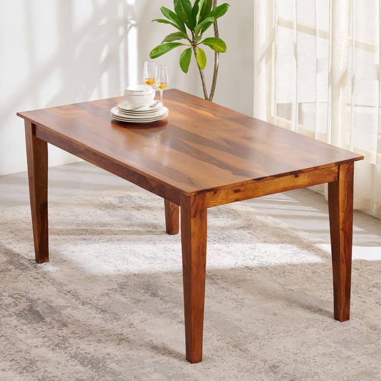 Image of Sheesham Wood 6 Seater Dining Table with Chairs | Wooden Dining Set for Home | Modern Dining Room Set Hotels Restaurant & Cafe