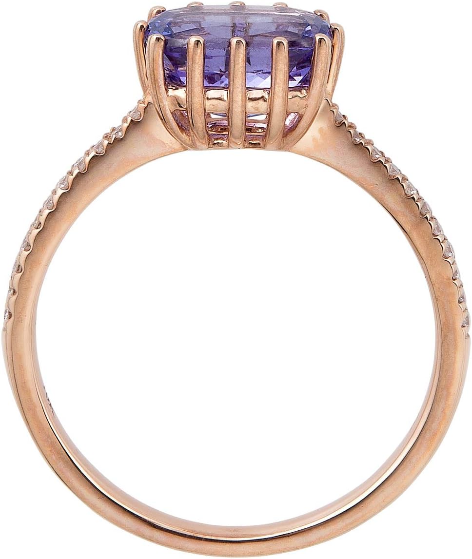 Gin & Grace 10K Rose Gold Genuine Tanzanite Ring with Diamonds for women | Ethically, authentically & organically sourced (Cushion-cut) shaped Tanzanite hand-crafted jewelry for her