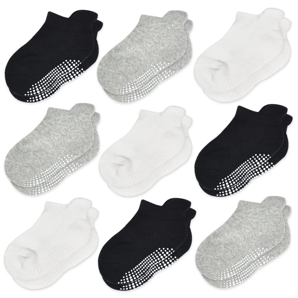 ELUTONGBaby Grip Ankle Socks - 9 Pairs Toddler Cozy Warm Non Slip Winter Socks, Infant Newborn Kids Boys Girls Anti Skid Sox Crew Socks，6-12/1-3/3-5