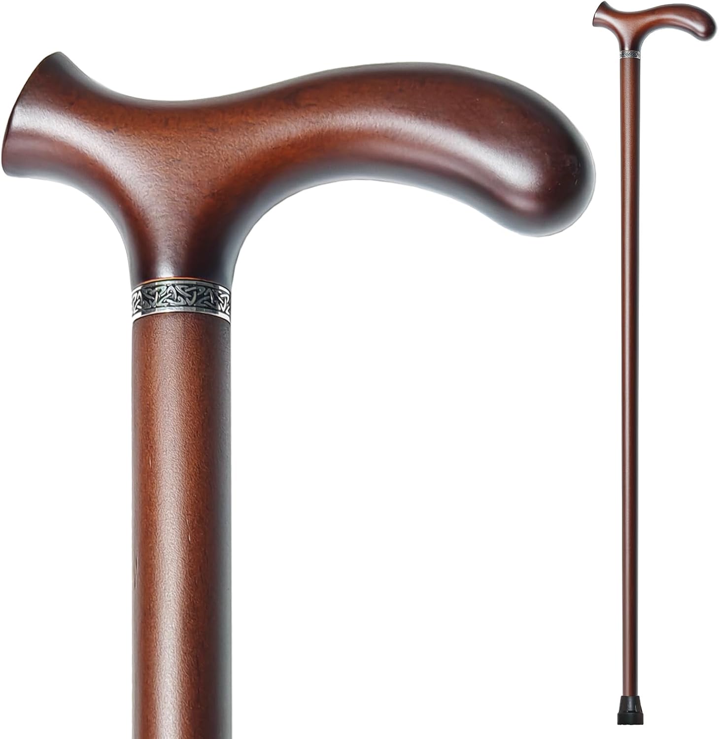 Wooden Walking Cane with 5 Height for Men and Women, Handmade Wood Cane with Comfort Grip Handle, Supportive Mobility Aid for Seniors, Fashionable & Classic Lightweight Stick Coffee 37inch