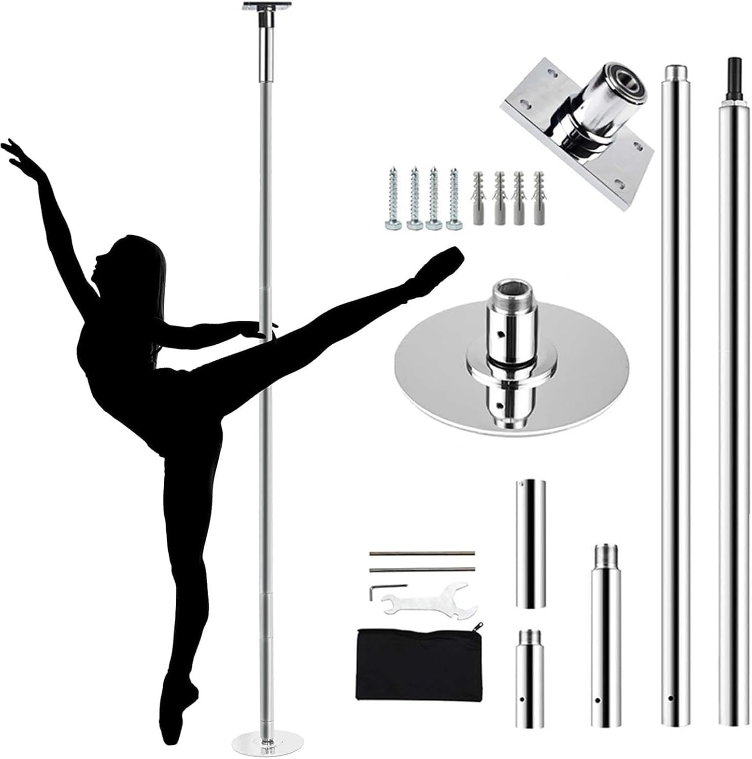 AYCDL Pole Dancing Pole for Home Spinning Dance Pole Fixed Plate Stripper Dance Pole 45mm, Adjustable Home Workout Pole for Home Exercise Studio Club Gym 45mm Spinnin,3.7M-3.8M/12.2ft-12.5ft
