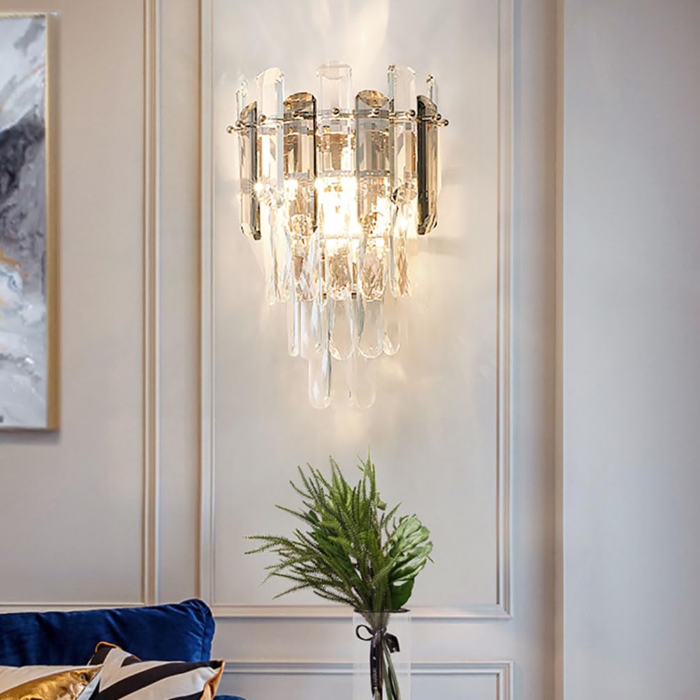 Kristall Wandleuchte, Moderne E14 Luxus Kristall Wandlampe Innen, für Wohnzimmer Schlafzimmer Küche Flur Treppen Restaurant Hotel Beleuchtung (Grau)