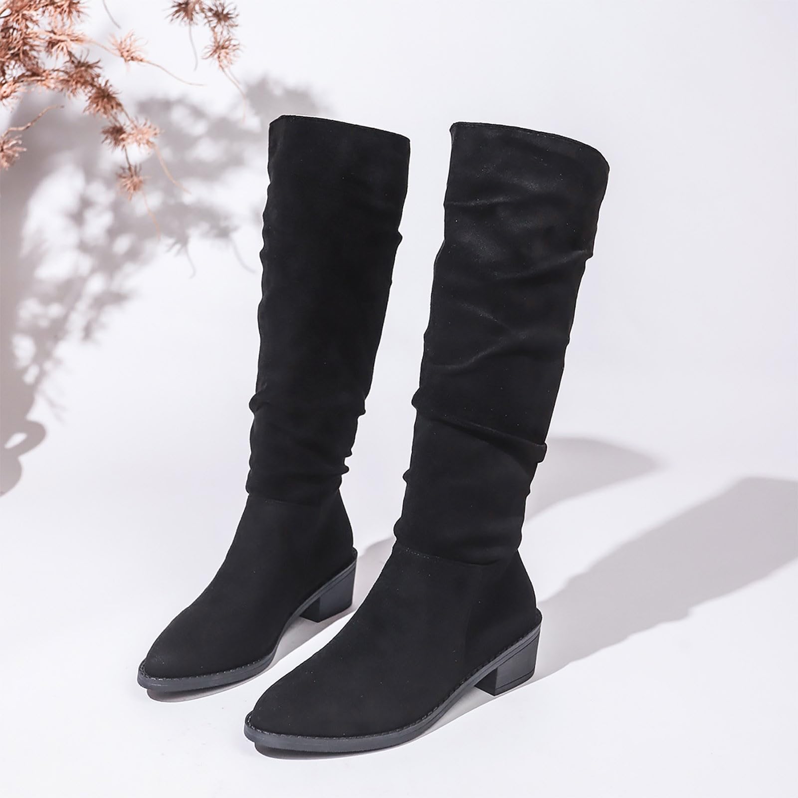 Generisch Botas de montar señoras señoras e invierno ante monocolor botas puntiagudas cálidas botas de temperamento casual