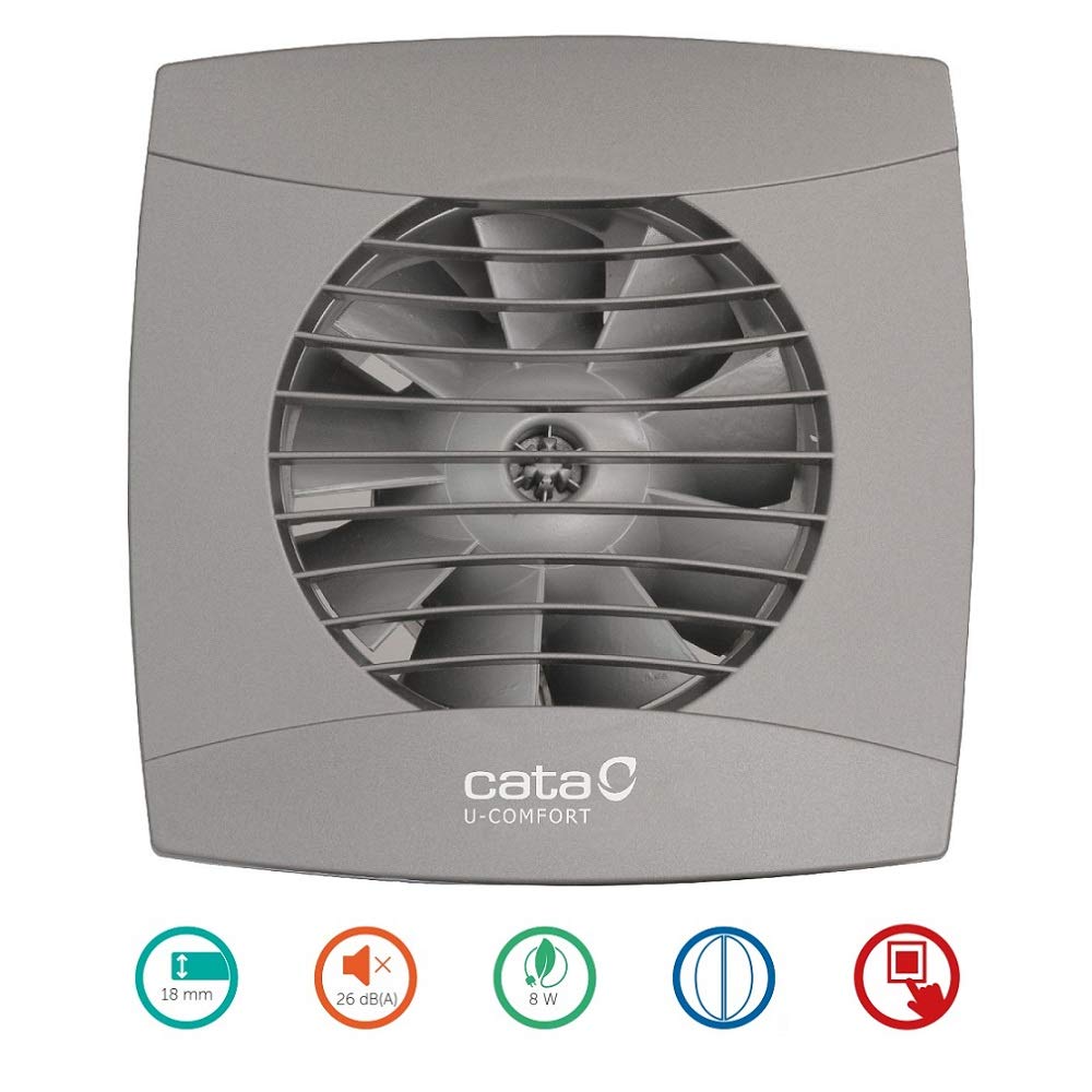 Allcata Cata/UC-10 Timer Hygro/Turbine Room/Bad/WC/Ventilator/Einstellbare Geschwindigkeit/Badlüfter 6 Stufen/26dB/110m³/h/Kugellager (grau/silber)