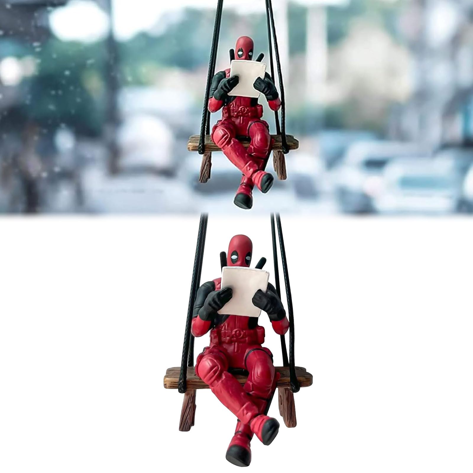 Adorno Colgante de Coch, Accesorios de Decoración Interior de Automóvil, Car Decor Charm Pendant, Ornamento Colgante de Deadpool Oscilante, Decoración de Espejo Retrovisor de Anime
