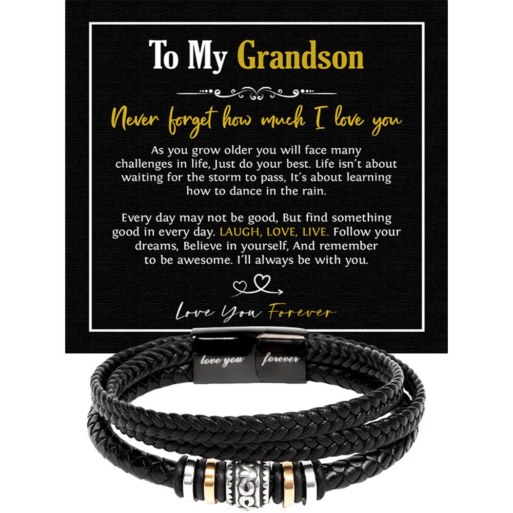 To My Grandson Bracelet, Bracelet Grad Gift for Grandson, Bracelets For Grandson From Grandparent, Birthday Gift Bracelets with Message Card and Box