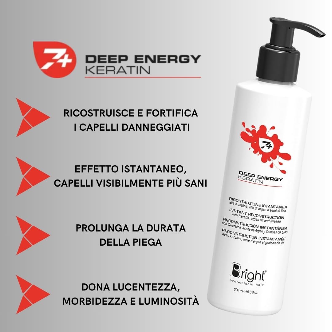 Bright Professional Hair Deep Energy Keratin 200 ml Instant Damaged Hair Reconstruction Keratin Cream for Restructuring Treatment Keratin Straight and Curly Hair Dry and Damaged - Image 2
