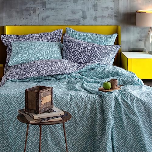 LERUUM Single Duvet Cover Cotton Bedding For Girls Boys Reversible Polka Dot Pattern (Griemay Single Blue)