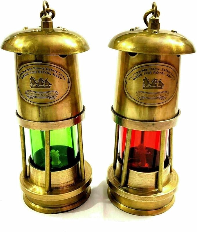 Juego de 2 faroles de latón envejecido, para barco, barco, de 15,2 cm