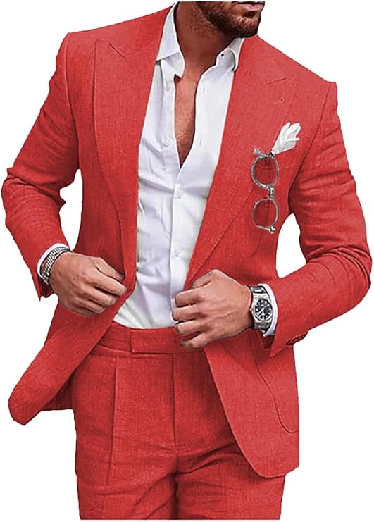Costume 2 Pièces Homme En Lin | Veste Et Pantalon Décontracté Pour Mariage, Bureau, Soirée