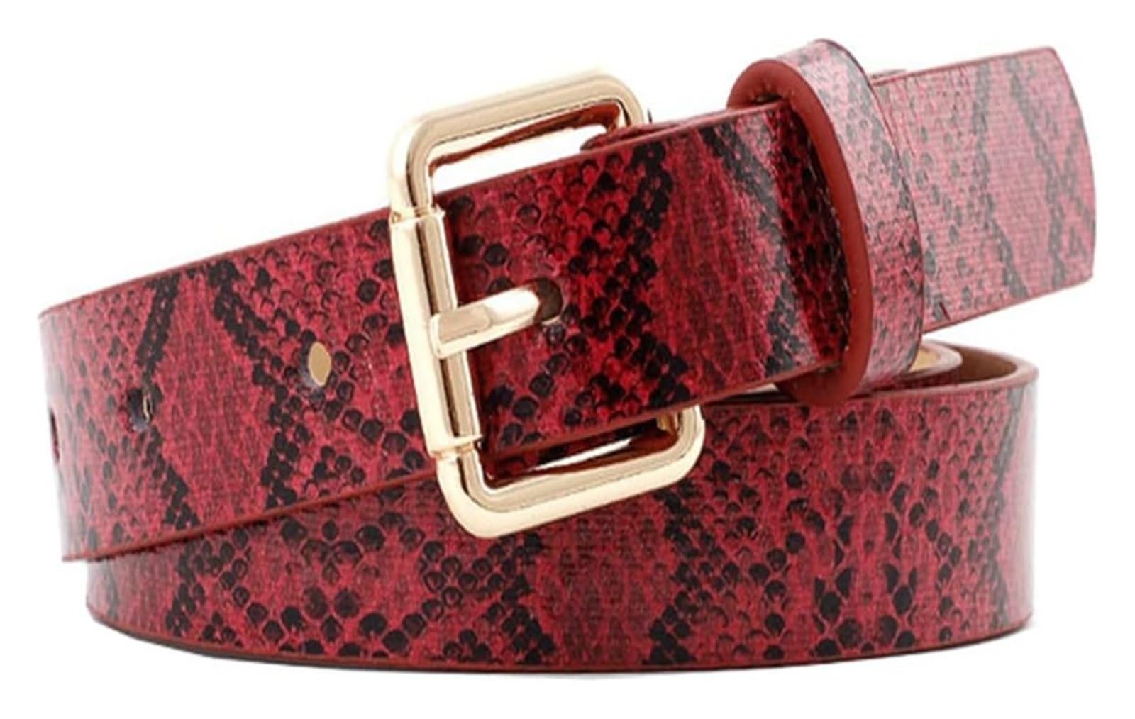 dfEDRd Ladies Waist Belt, 105cm Gold Buckle Vintage Snake Pattern Leather Belt Women Dress Waistband(Red)