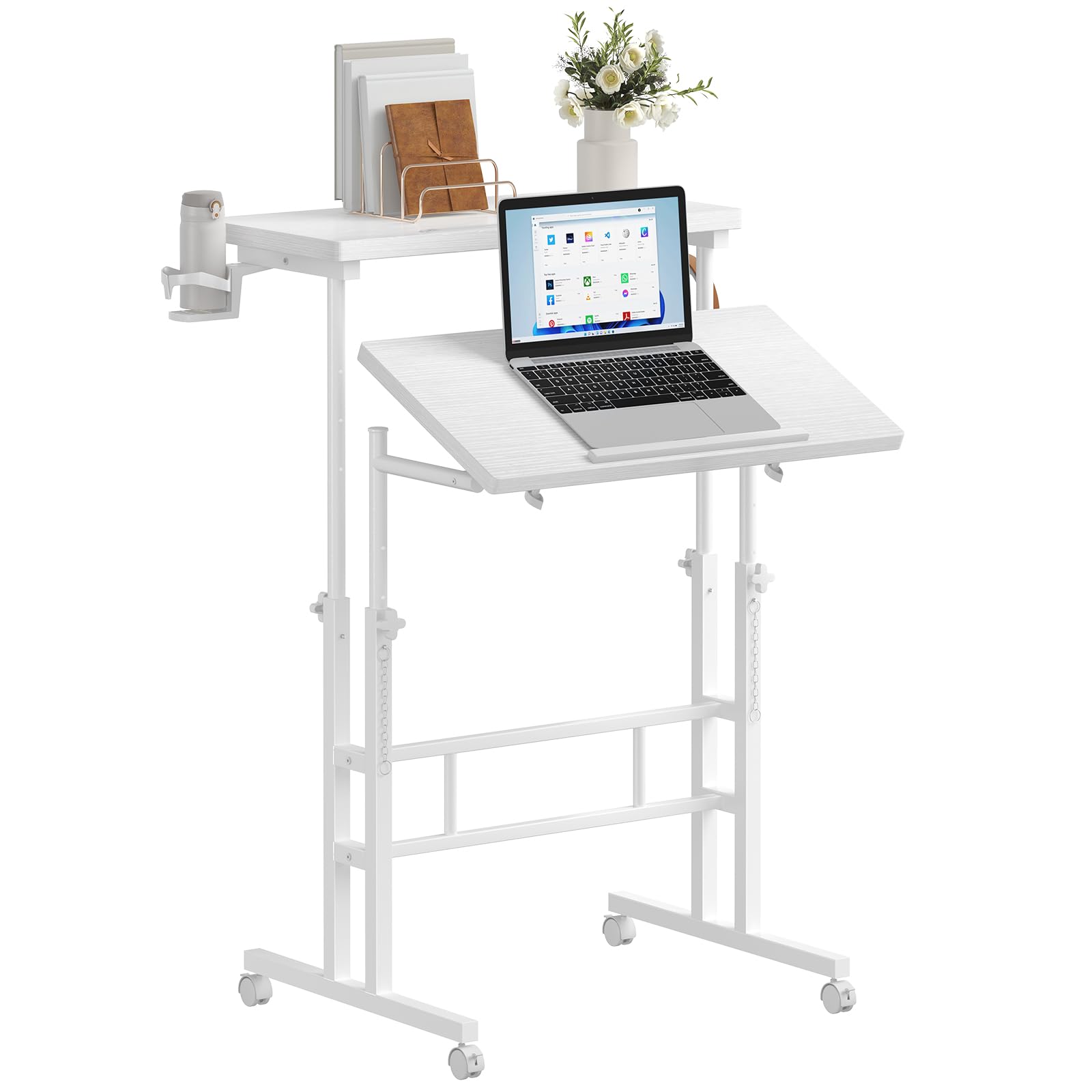 DUMOS Rolling Standing Desk, Walking Pad Desk, Split Top Computer Cart