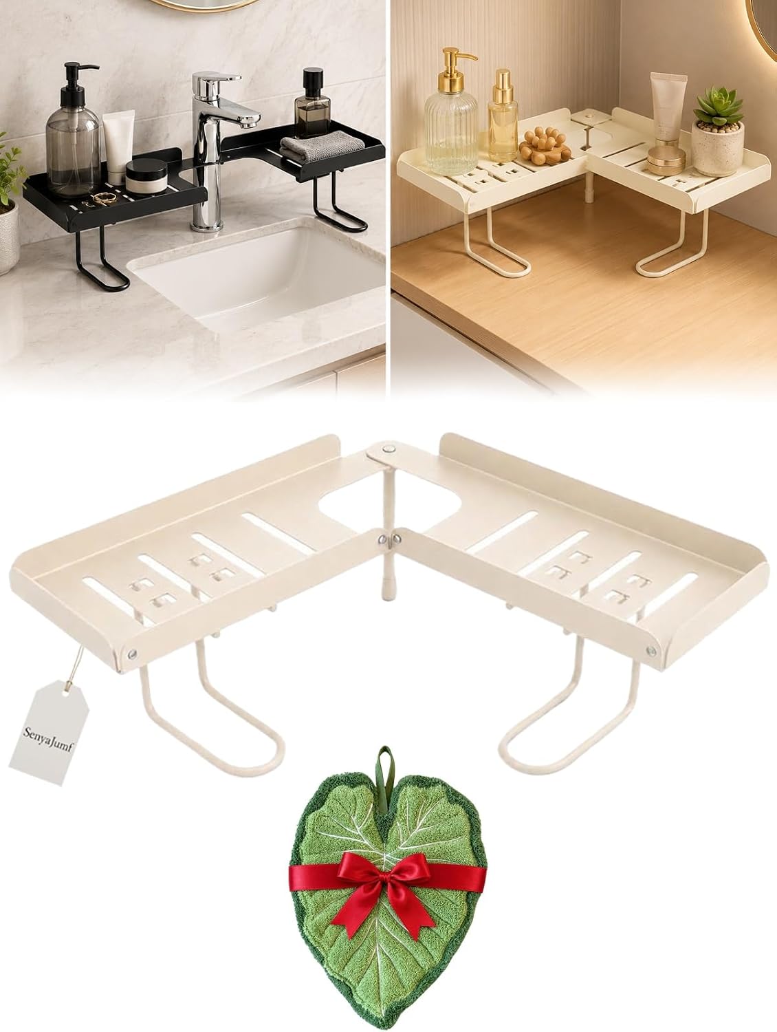 24in Adjustable Foldable Over Faucet Shelf Organizer Bathroom Sink Storage