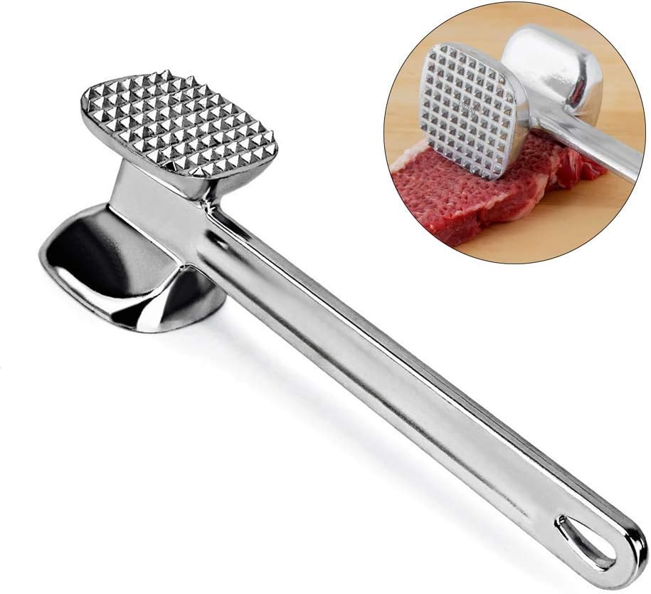 Meat Tenderizer Mallet, Heavy Duty Food Hammer Mallet Tool Two Sides Chicken Pounder for Beef Pork,Aluminum alloy by OUZIFISH