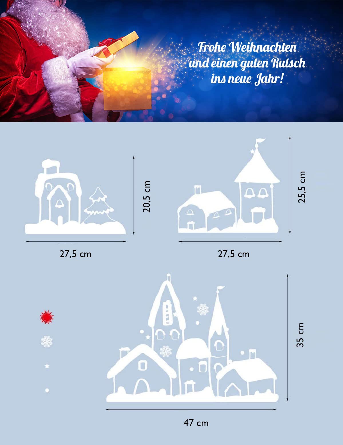 WandSticker4U - Stickers Fenêtre Noël Père Noël Et Renne + Flocons | Réutilisables, Adhésif Statique
