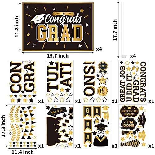 Cocnny 16Pcs Graduation Car Flag And Sticker Kit, Graduation Party Decoration, Class Of 2023 Congrats Grad Parade Car Decor, Car Flag With Flagpole For Graduate Celebration Supplies (Black Gold Style) #TOP1