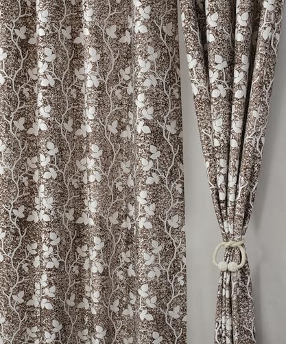 Image of Homefab India 2 Piece Polyester Printed Curtains Room Darkening Panel - Door 7 feet, Petals Brown Curtain