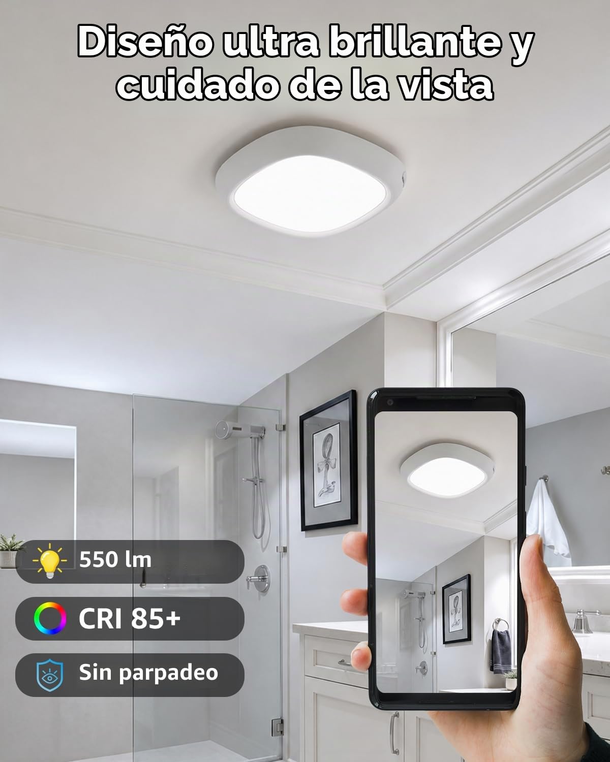 Lampara Techo Recargable, Luz Ducha Recargable Sensor de Movimiento | Impermeable IP54, Bateria 12000mAh, Mando a Distancia, Plafon LED Pilas Sin Cable para Interior Pasillo Baño Garaje Armario