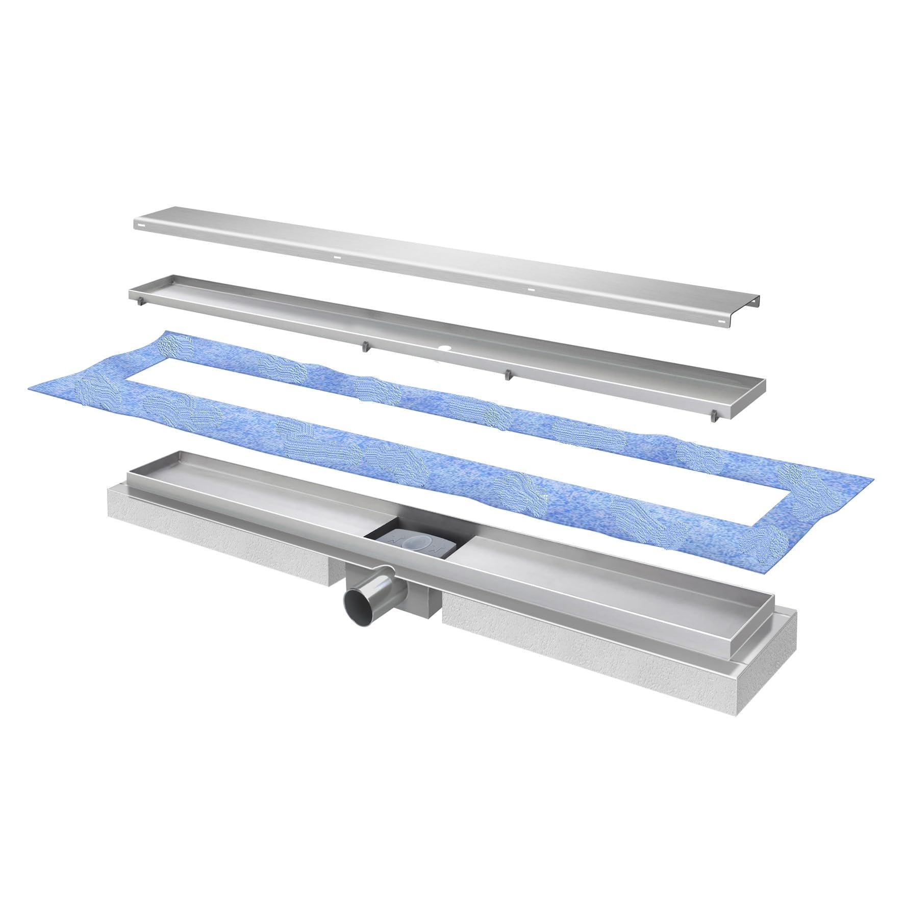 ProfiDrain Edelstahl Duschrinne extra flach mit Ablaufgarnitur (110cm, Höhe 53mm) - waagerechter Duschablauf Komplettset Vollabdeckung - Duschabfluss & Duschablaufrinne mit passender Dichtmanschette