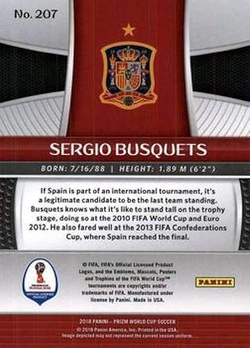 Miniatura 2 de 2018 Panini Prizm World Cup #207 Sergio Busquets Spain Official Soccer Card in Raw (NM or Better) Condition