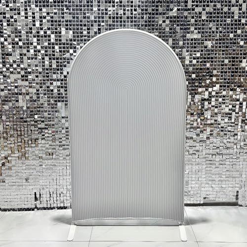 Image of Arch Fabric Backdrop Covers Wedding Ripples White Color Arched 4X7ft Panel Cover Stretchy Decor Banner for Birthday Banquet Parties Bridal Shower