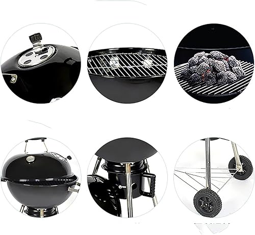 Miniatura 3 de Parrilla de carbón portátil, parrilla de carbón con ruedas para cocinar al aire libre, barbacoa, campamento, redonda resistente con ruedas gruesas