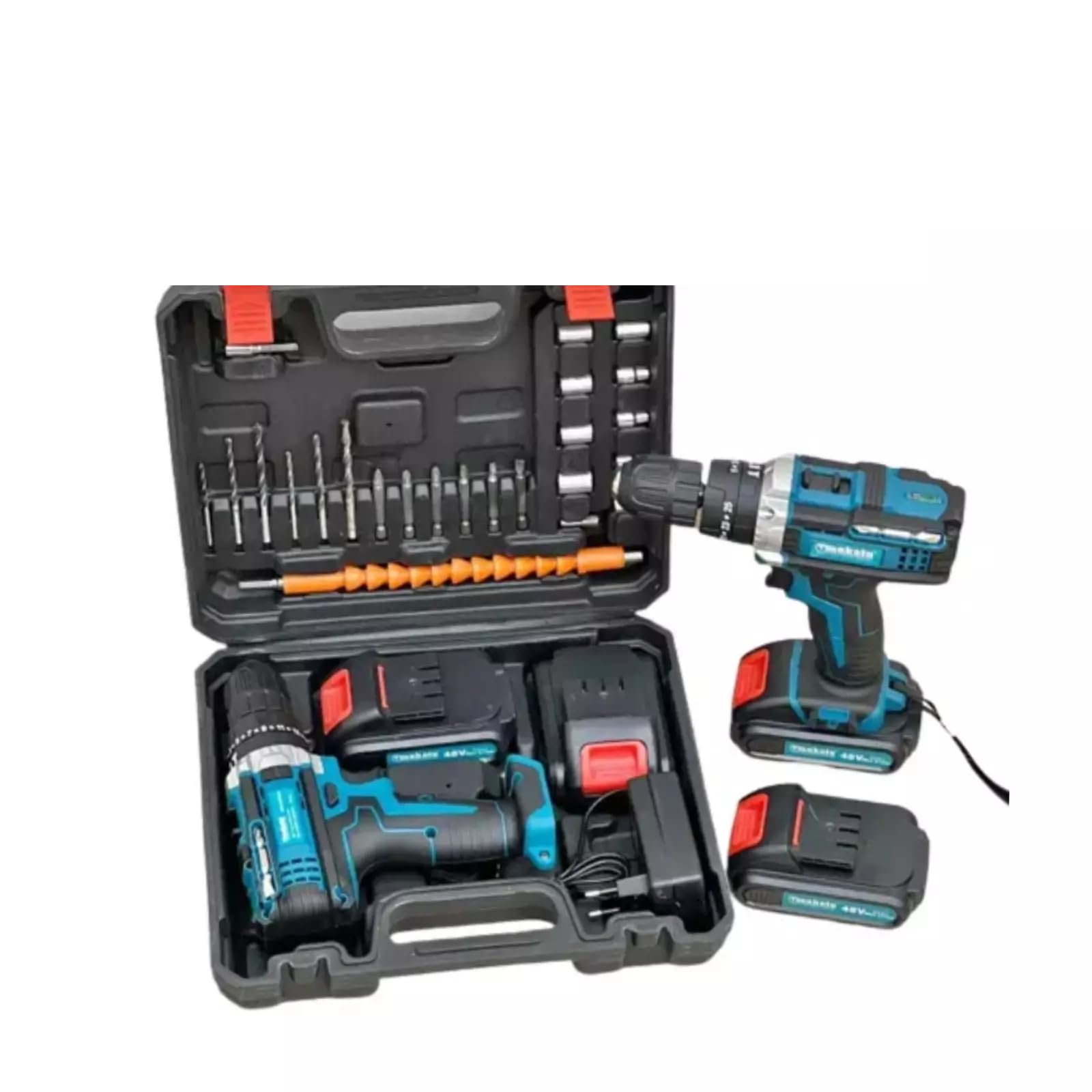 Trapano avvitatore a percussione con 2 batterie 48v LI-ION valigia e accessori