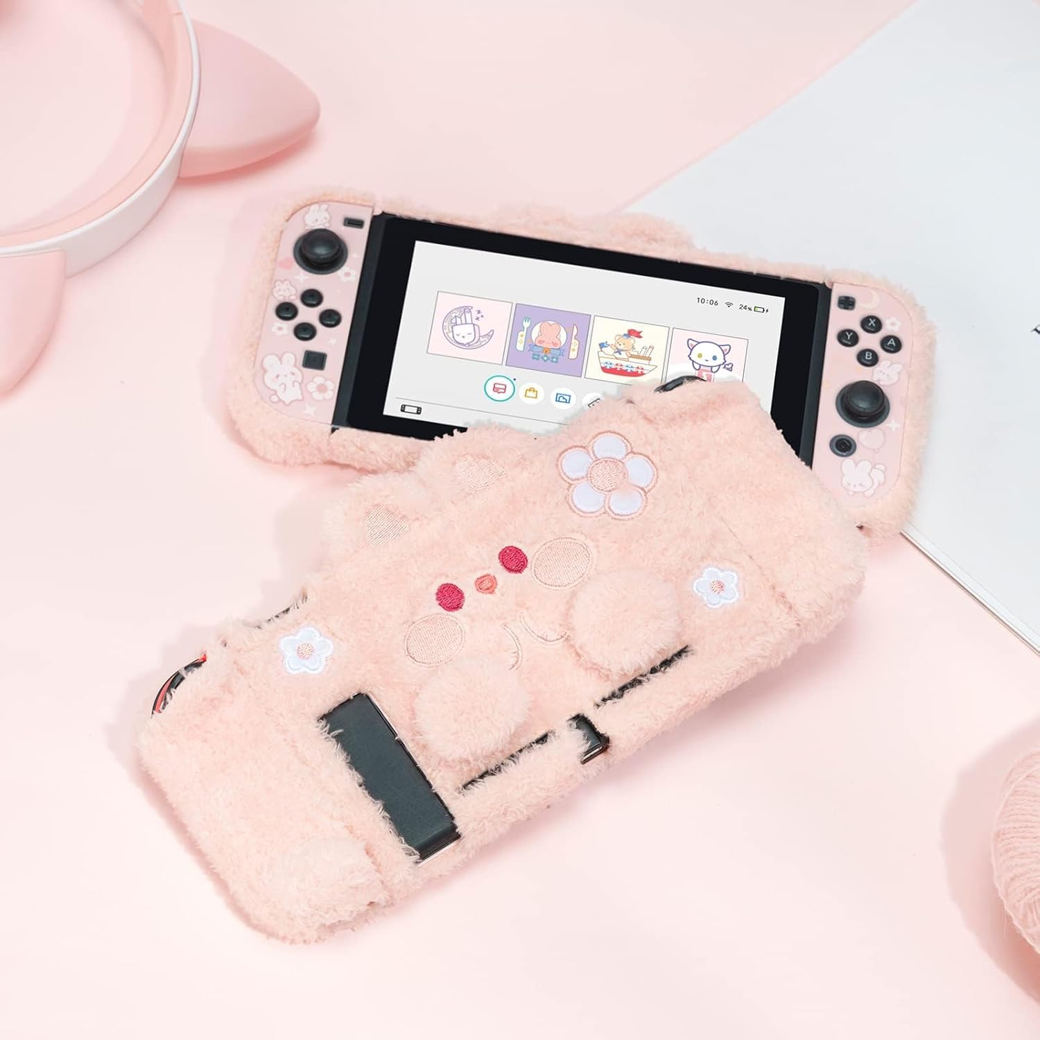 GeekShare Cute Plush Protective Case Cover Compatible with Standard Switch - Shock-Absorption and Anti-Scratch Skin Case for Switch - Plush Rabbit (for Switch 2017) - Image 8