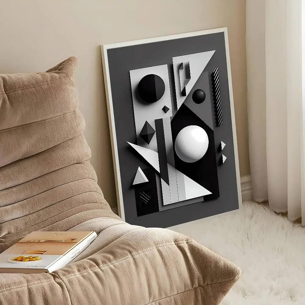 LMAIWANG Nordic plakat z efektem 3D w minimalistycznym stylu z geometrycznymi, abstrakcyjnymi liniami – obraz ścienny do salonu, dekoracja ścienna (70 x 100 cm/rama wewnętrzna)