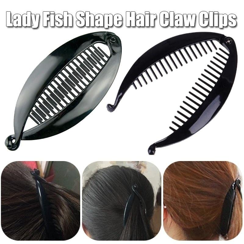 ayushicreationa Fish Shape Hair Claw Clips Banana Clips Barrettes Hairpins Hair Accessories Flexible Ponytail Holder Interlocking Hair Styling Clips Black 3 Pieces 2
