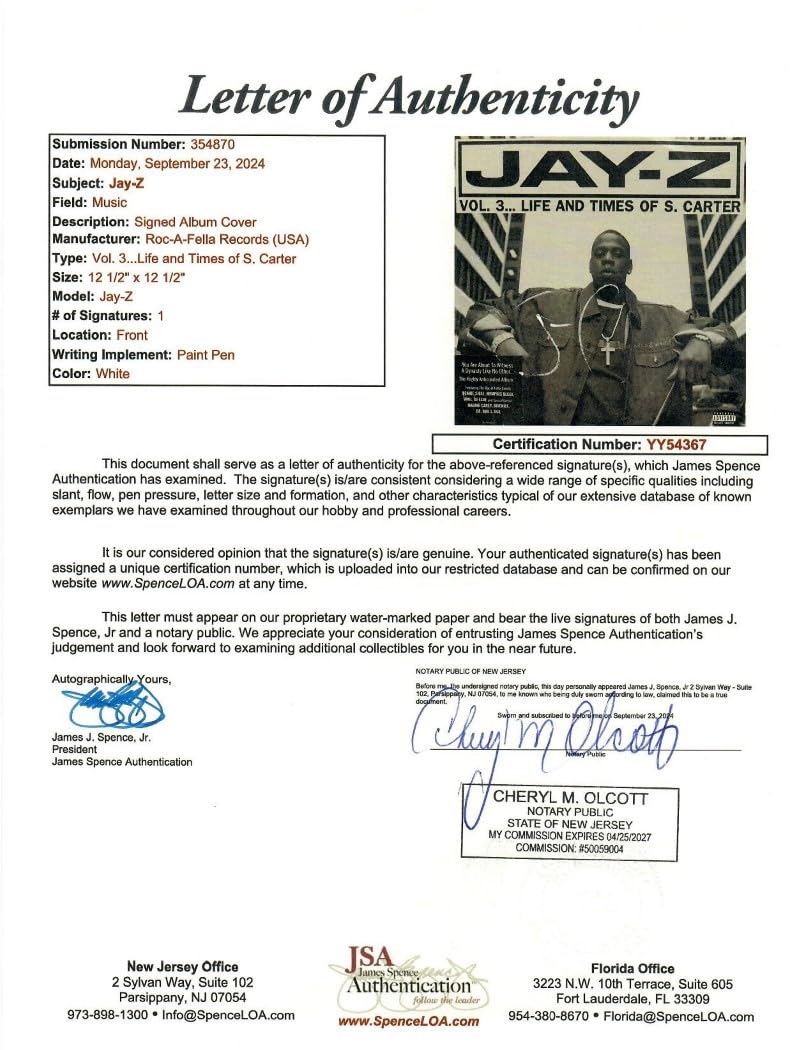 Amazon.com: Jay-Z Autographed Record Album Cover Vol 3 Life and