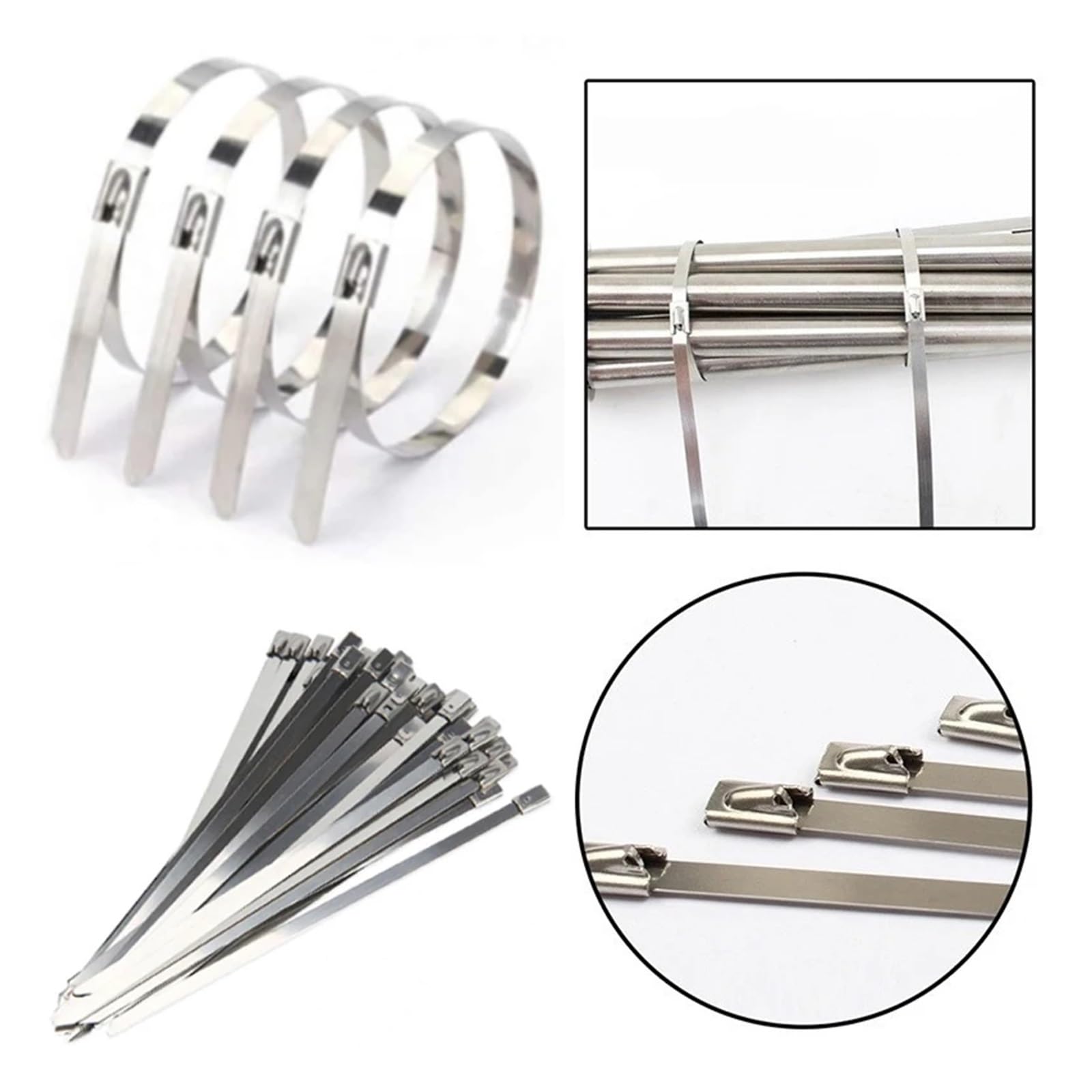 Bridas para Cables 10/25 Piezas 304 Bridas de Metal Acero Inoxidable Envoltura Escape Recubierto Bloqueo Zip-Escape Multifuncional(4.6x400mm 10pcs)