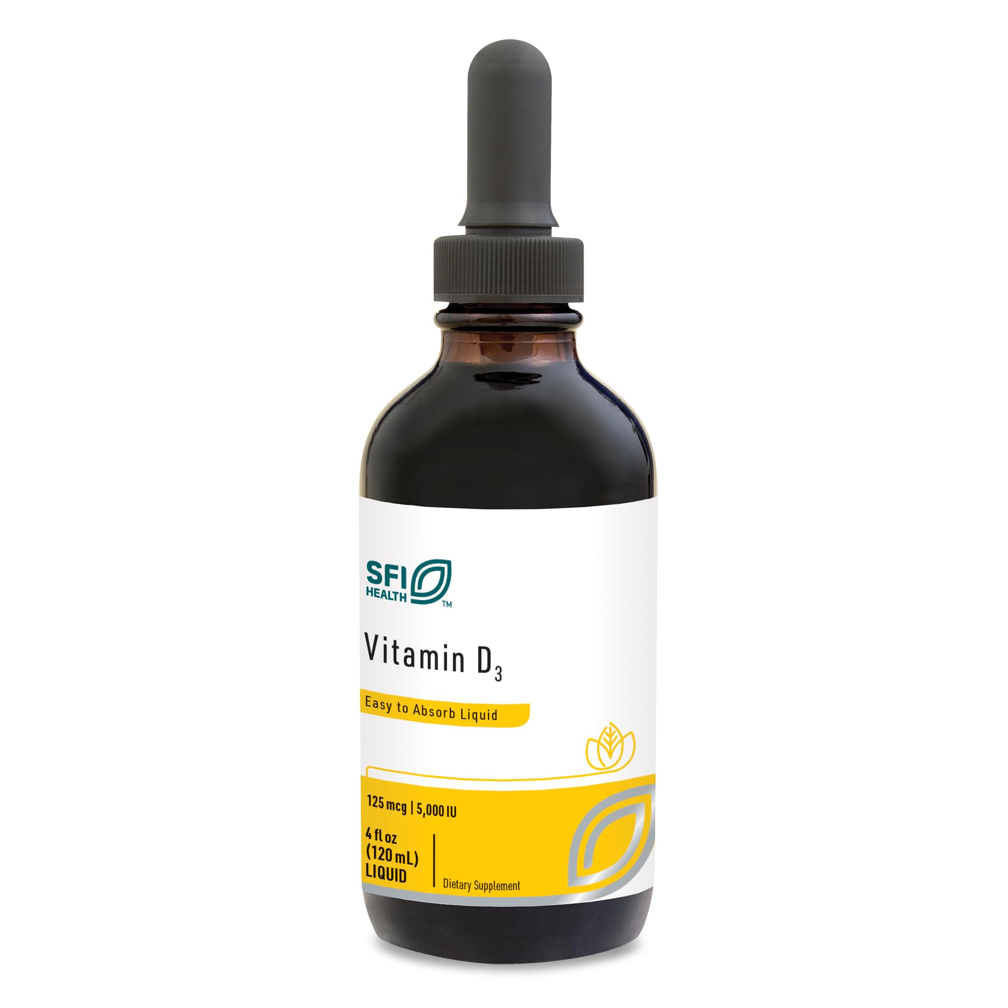 Klaire LabsSFI Health Vitamin D3 Liquid Drops - High Potency 5000IU VIT D in Easy-to-Absorb MCT Oil - Immune Support - No Soy, No Artificial Colorings or Flavors (120ml / 4 fl oz)