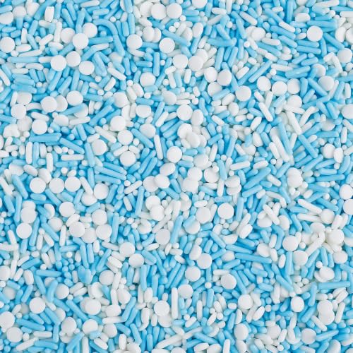 Image of Blue Sprinkles, Blue White Winter Sprinkle with Nonpareils Jimmies Confetti | Edible Cake Decorations for Baking, Ice Cream, Cookies, Cupcakes, Baby Shower Gender Reveal Frozen Birthday Party Supplies