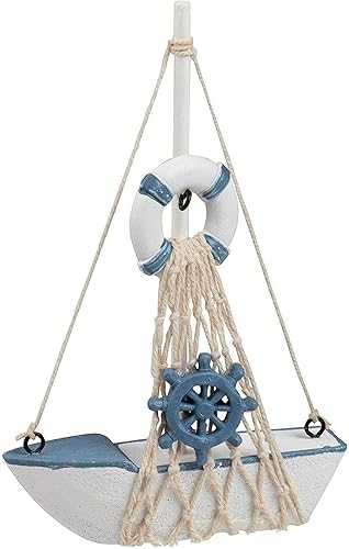 Miniatura 5 de Juvale Mini modelos de velero de madera para decoración náutica, paquete de 4, 4.4 x 6.8 x 1.25 pulgadas, azul y blanco, decoración costera y de