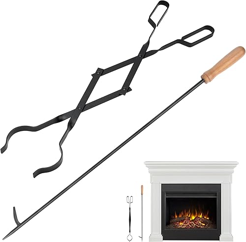 Herramientas para chimeneas, accesorios para hogueras, pinzas para chimenea de 25 pulgadas y juego de póquer de 32 pulgadas, accesorios para estufa,