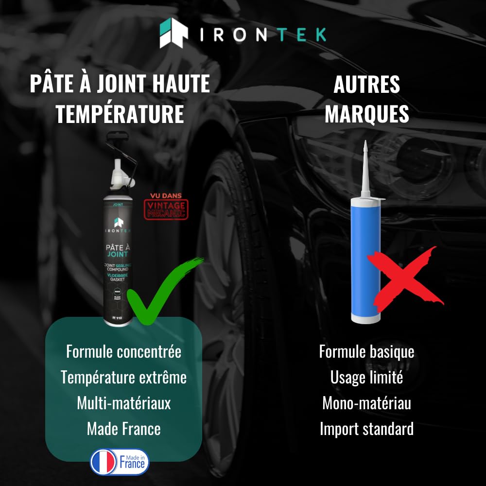 Pâte à Joint Moteur Élastomère Noir 200ml - IRONTEK | IT112 | -40°C +250°C | Carter Pompe Culasse | Résiste Huiles Hydrocarbures