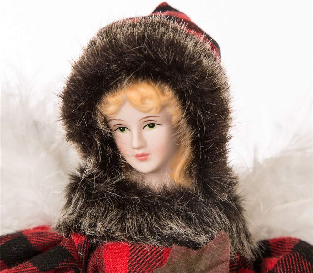 Plaid Angel Christmas Tree Topper with Fur Detailing