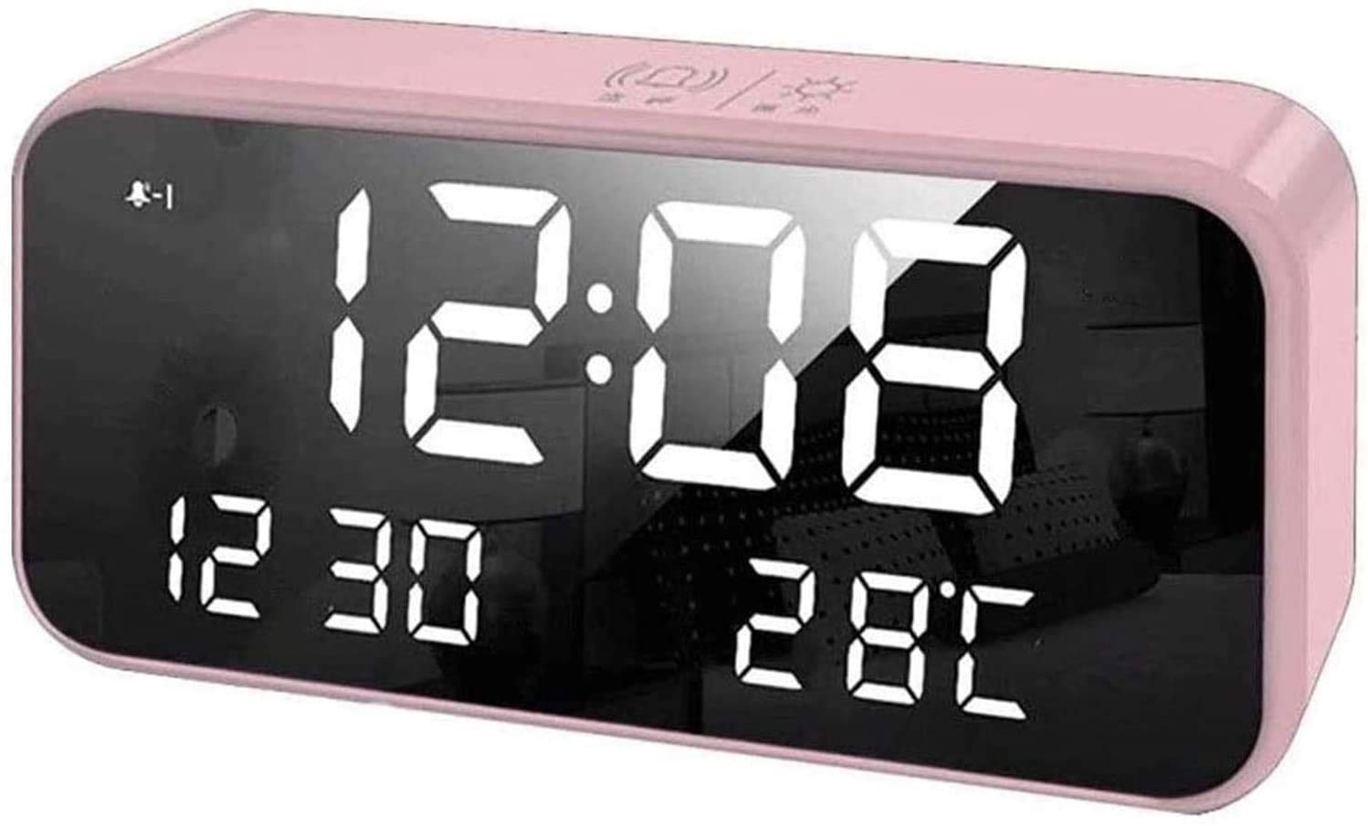 Sveglia digitale a LED con snooze, facile da impostare, per orologio compatto per camere da letto, comodino, scrivania (colore: rosa)