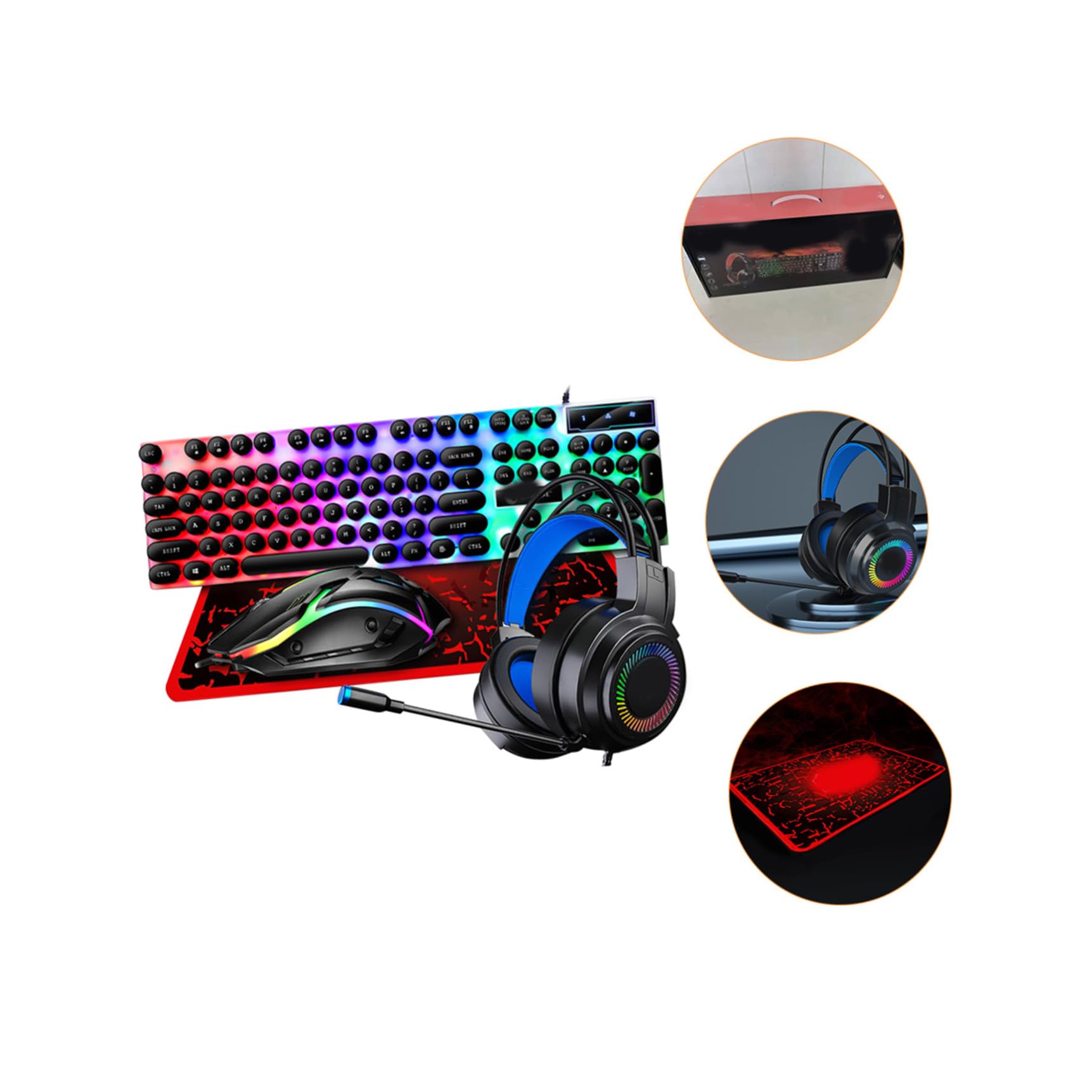 Combo de Teclado, Ratón y Auriculares para Juegos USB 2.0 | Abs Negro, 104 Teclas y 4 Botones, Conector 3.5mm y Altavoz de 50mm, 1 Set