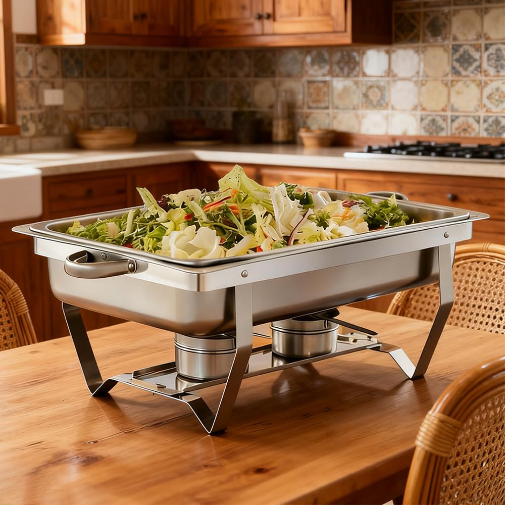 Chafing Dish INOX Buffet Chauffant Chauffe-Plat en Acier Inoxydable Rectangulaire pour Buffet Restaurant Pique Nique, réservoir à Combustible, Cadre Pliable (55 x 35,5 x 26 cm (2 pièces) (3))