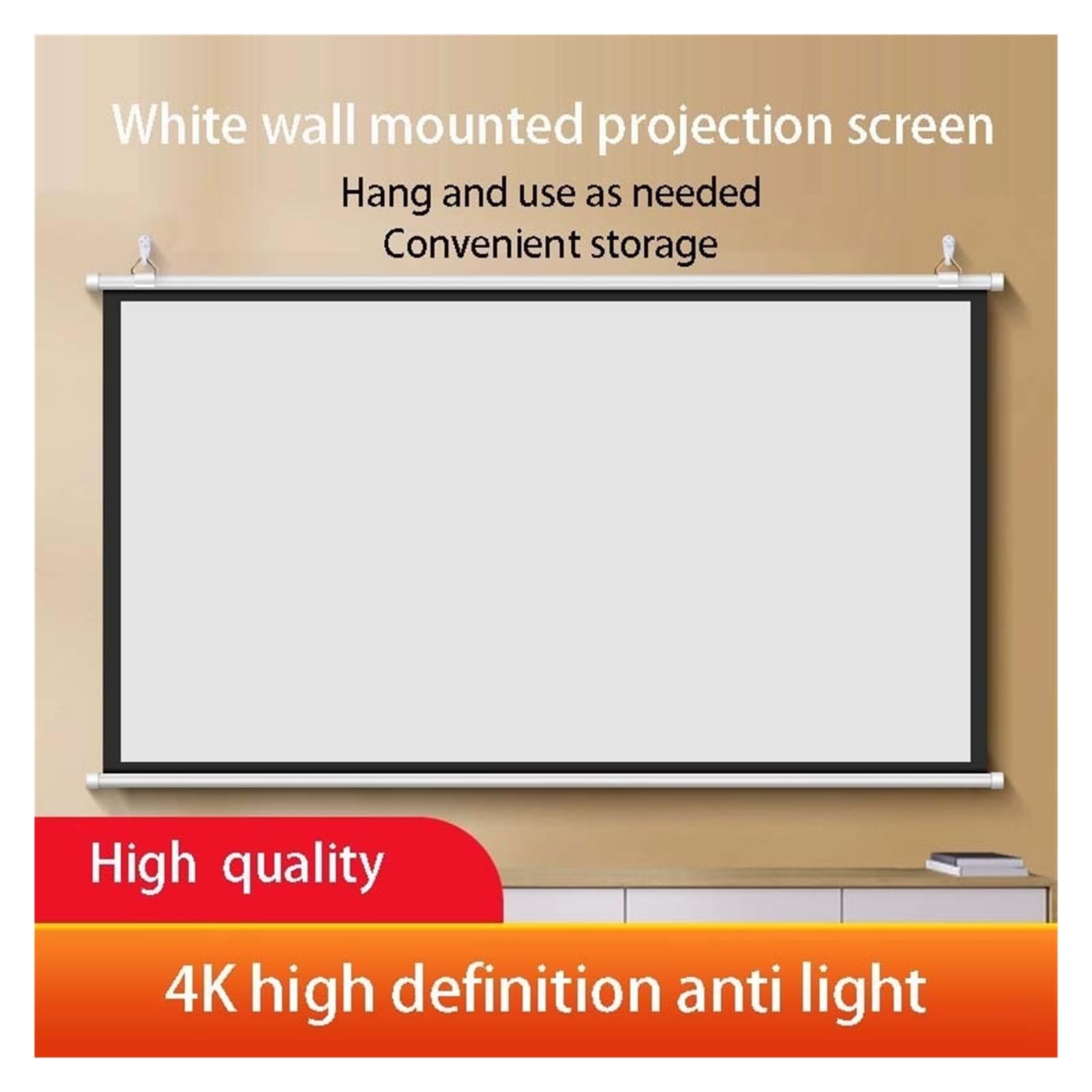 Thinyou pantalla de proyector montada en la pared 3D 60 pulgadas, 72, 84, 100, 16:9, compatible con 4K utilizado for cine casa Mo(Black Glass F 72inch)