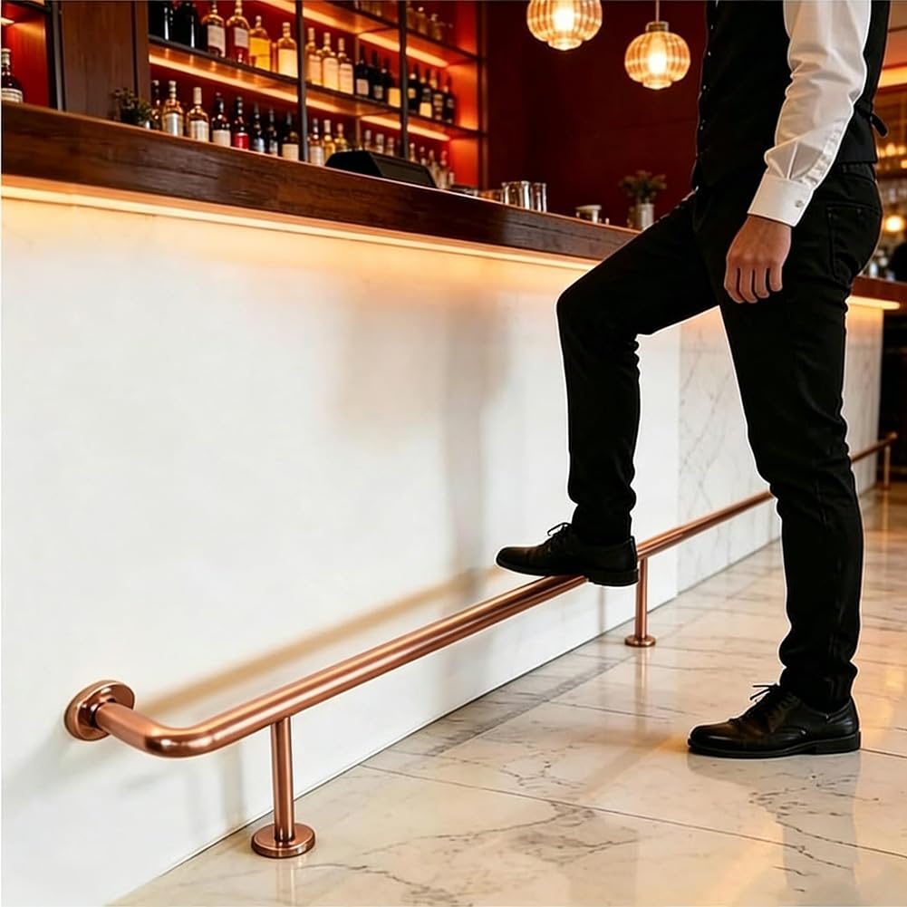 HEFJIAYCIQ Bar Mount Foot Rail Kit, Stainless Steel Bar Foot Rail Bracket, Undercounter Mount Hardware and Tubing Complete Kit,Rose Gold,190cm/6.2ft