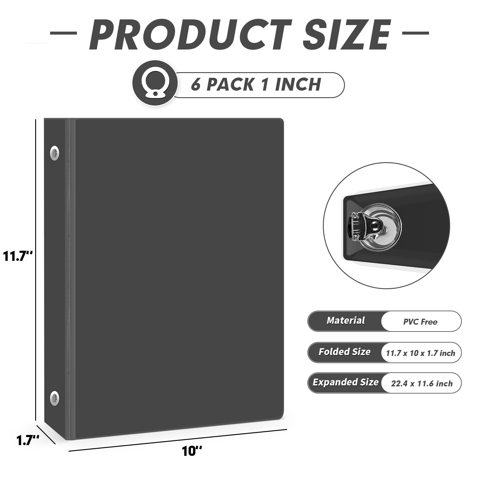 3 Ring Binder 1 Inch, PANDRI 6 Pack 1-Inch Binder Fits Letter Size 8.5'' x 11'' Paper, Versatile Binders for Office Home School, 2 Pockets, Black