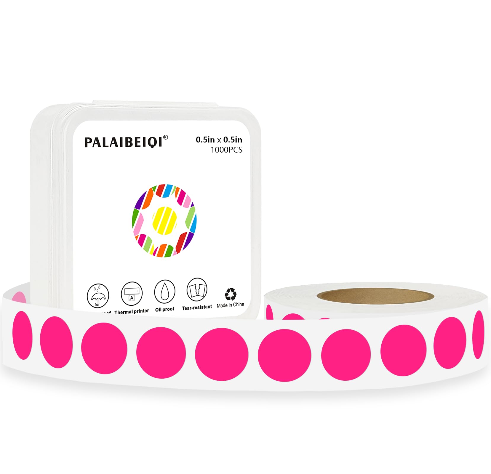 PALAIBEIQI 1/2 Inch Dot Stickers, 0.5 Inch Removable Round Sticker Labels Waterproof Oil Proof for Preschoolers, Crafts, Small Retail Stores, Offices,