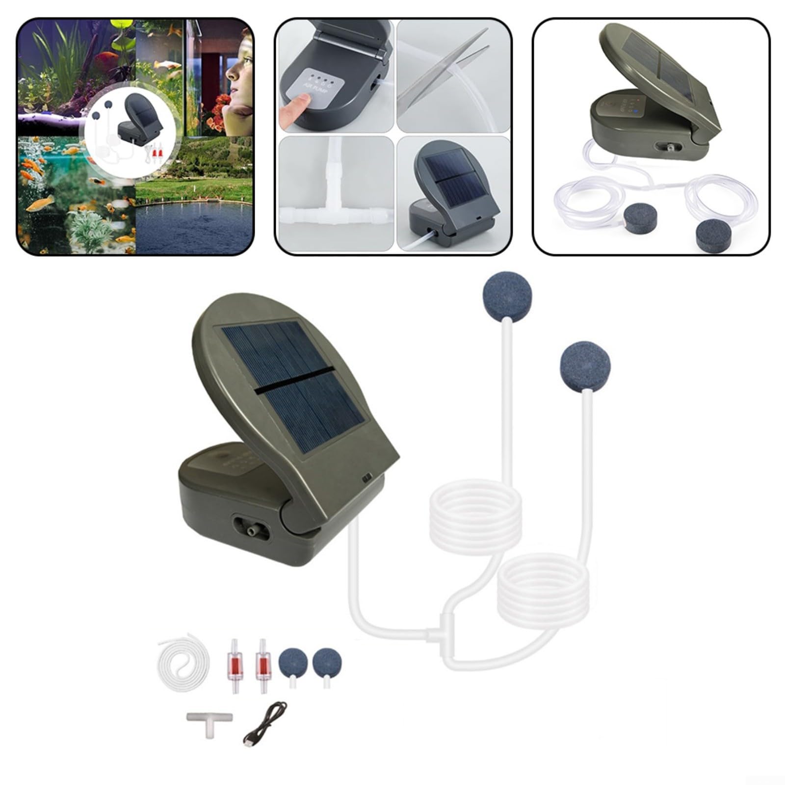 Aérateur de bassin solaire, pompe de bassin solaire pour extérieur, pompe à oxygène solaire multi-mode aérateur d'aquarium aérateur portable